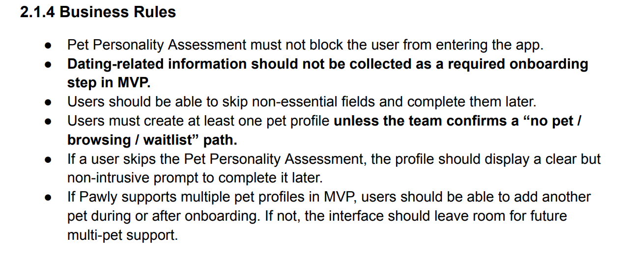 2.1.4 Business Rules — onboarding rules and optionality